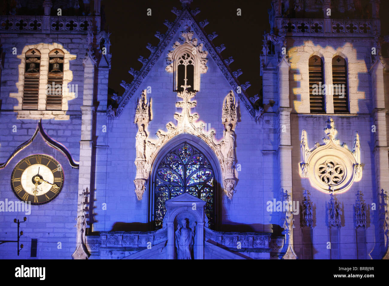 San Nizier chiesa, Light festival a Lione, il Rodano, Francia Foto Stock