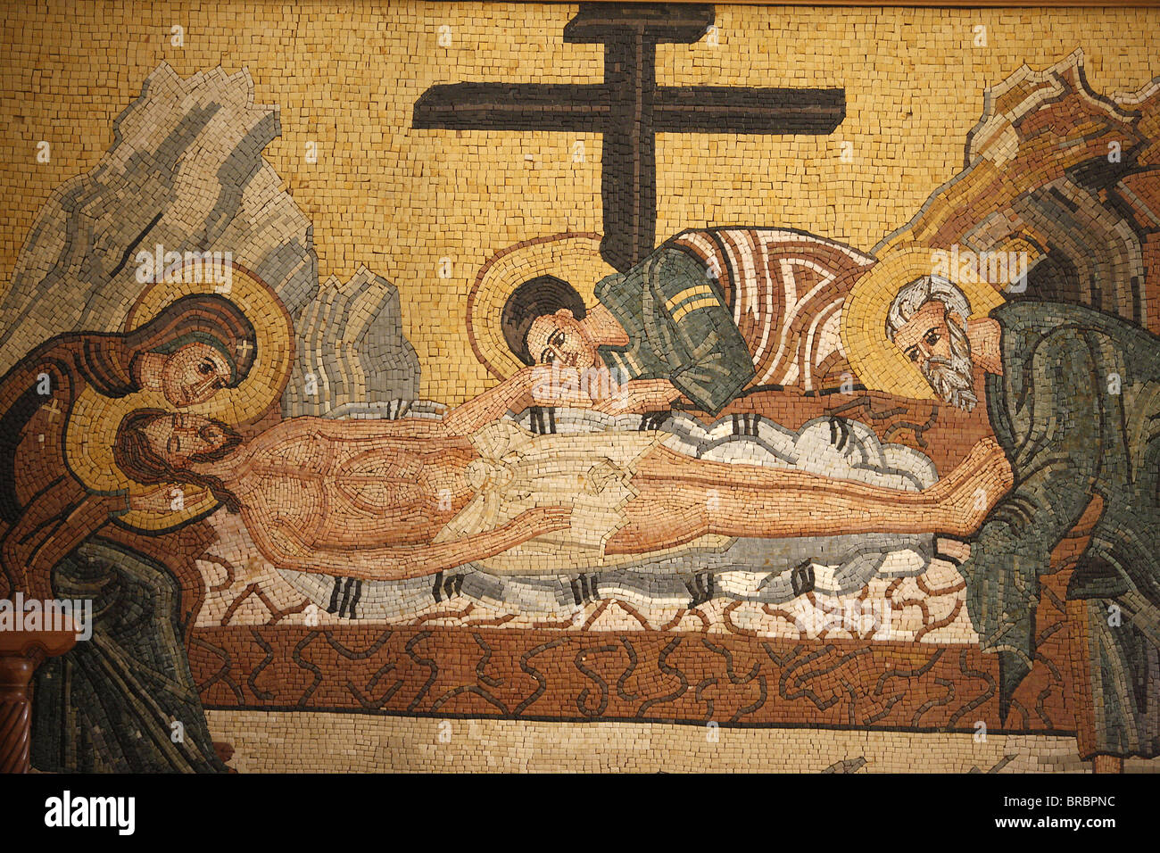 Greco-ortodossa icona raffigurante Cristo, di tumulazione di San Giorgio e Chiesa ortodossa, Madaba, Giordania Foto Stock