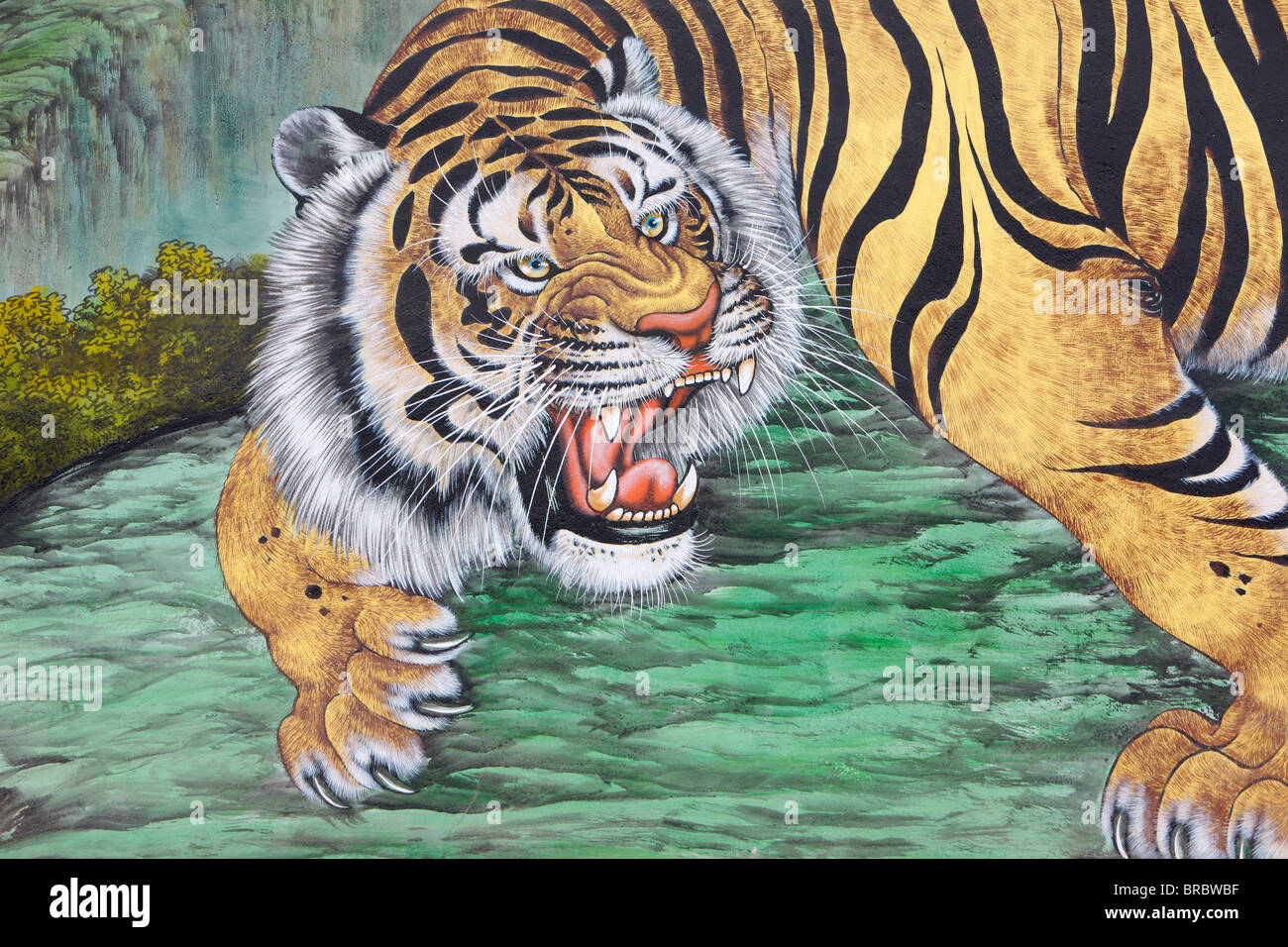 Tiger pittura al Tempio Bongeunsa, Seoul, Corea del Sud Foto Stock