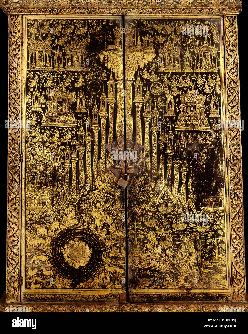 Armadio laccato risalente al Ayutthaya Ayutthaya, Museo Nazionale, Thailandia Foto Stock