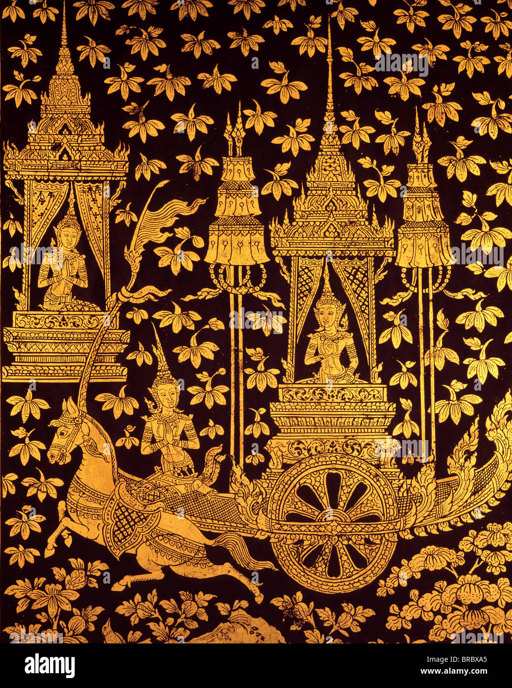 Dettaglio di un manoscritto laccato armadio, del xix secolo, Biblioteca Nazionale di Bangkok in Thailandia Foto Stock