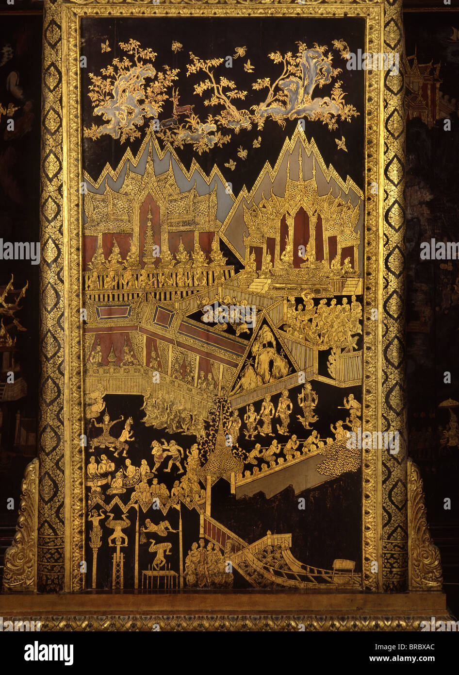 Schermo laccato dalla fine del XVIII secolo, Rangsit raccolta, Bangkok, Thailandia Foto Stock