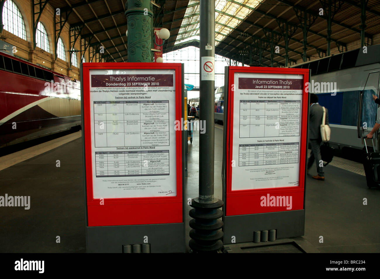 Informazioni sui treni ad alta velocità durante lo sciopero a gare du Nord Parigi Foto Stock