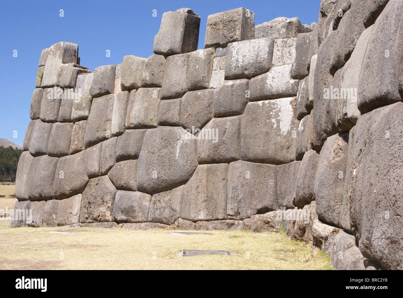 Grandi pietre in fortezza Inca pareti, Sacsayhuaman, Cusco, Perù, Sud America Foto Stock
