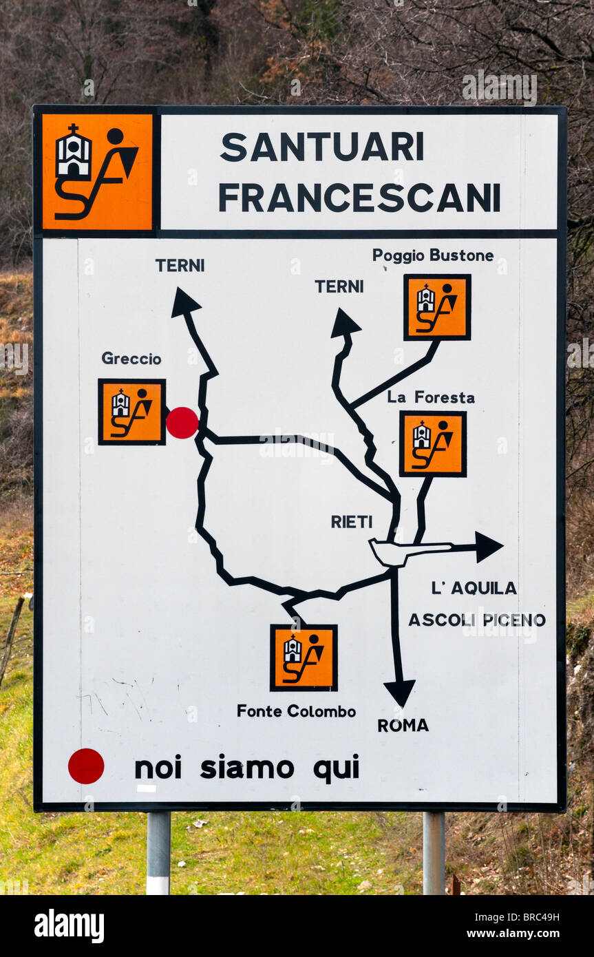 Mappa dei quattro Santuari Francescani di Rieti, Lazio (Lazio), Italia, Europa. Foto Stock