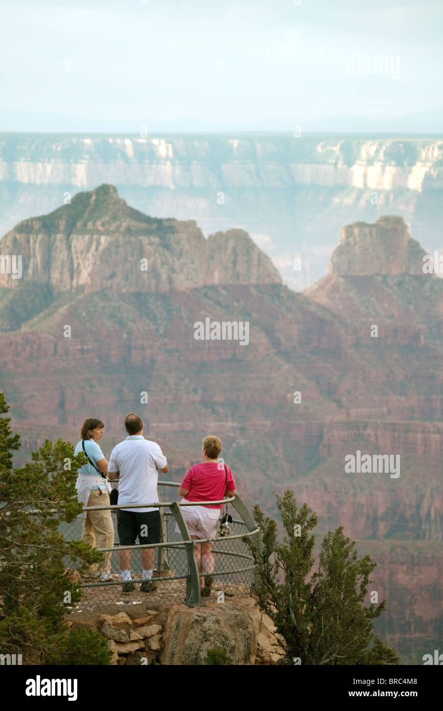 I turisti a guardare il Grand Canyon dal North Rim, Arizona, Stati Uniti d'America Foto Stock