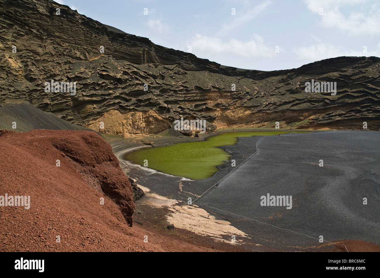 Dh verde laguna EL GOLFO LANZAROTE Laguna Verde e lava vulcanica scogliere Foto Stock