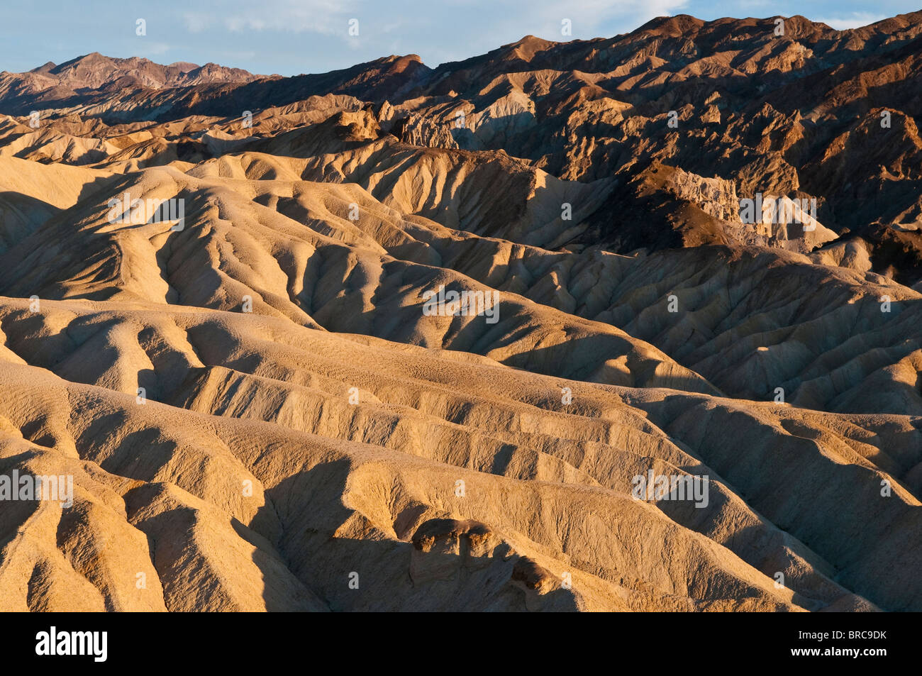 Le formazioni rocciose ob Zabriski Point nella luce della sera, il Parco Nazionale della Valle della Morte, CALIFORNIA, STATI UNITI D'AMERICA Foto Stock