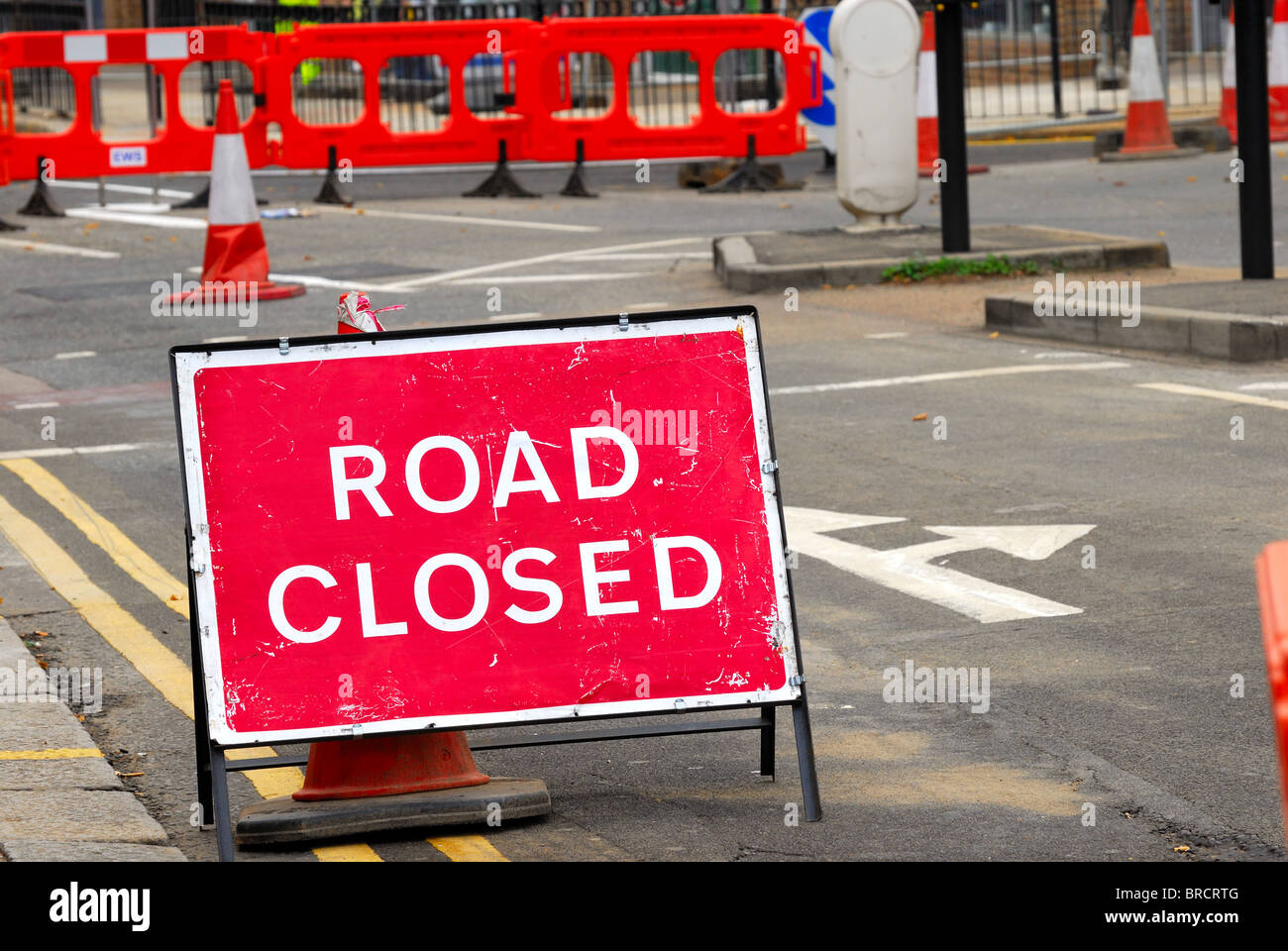 British "Strada chiusa' firmare Foto Stock