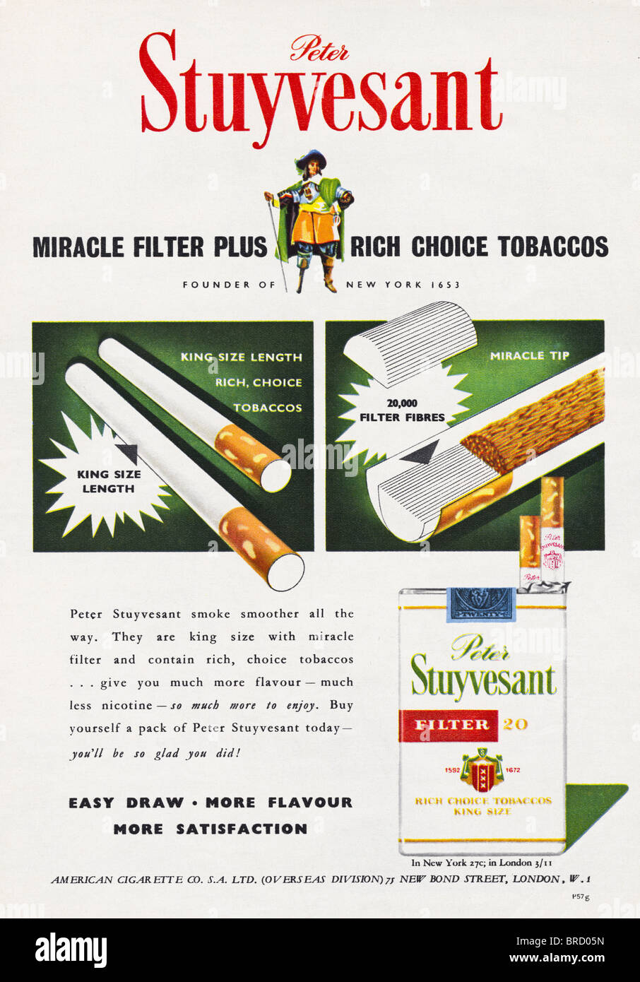 Colore annuncio rivista per Peter Stuyvesant di sigarette con filtro circa 1959 Foto Stock