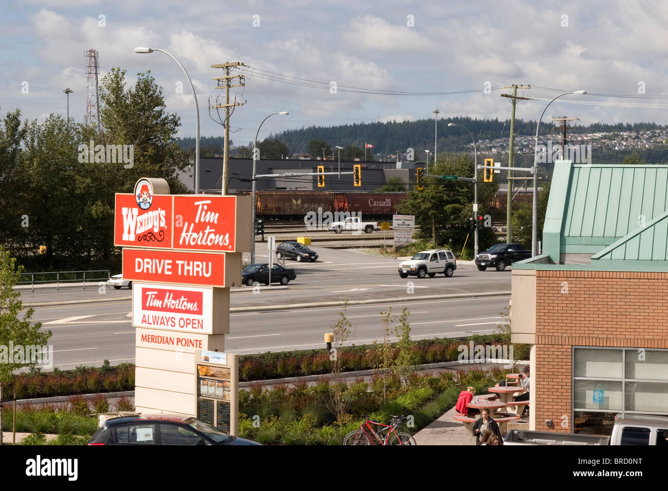Tim Hoton del negozio donut nr Canadese Pacific cantiere ferroviario in Port Coquitlam Vancouver BC British Columbia Canada Foto Stock