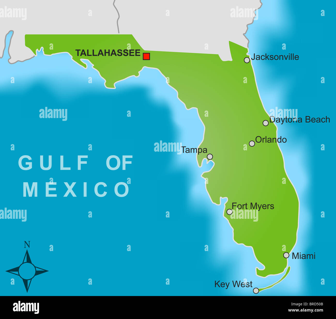 Una mappa stilizzata dello stato della Florida che mostra diverse