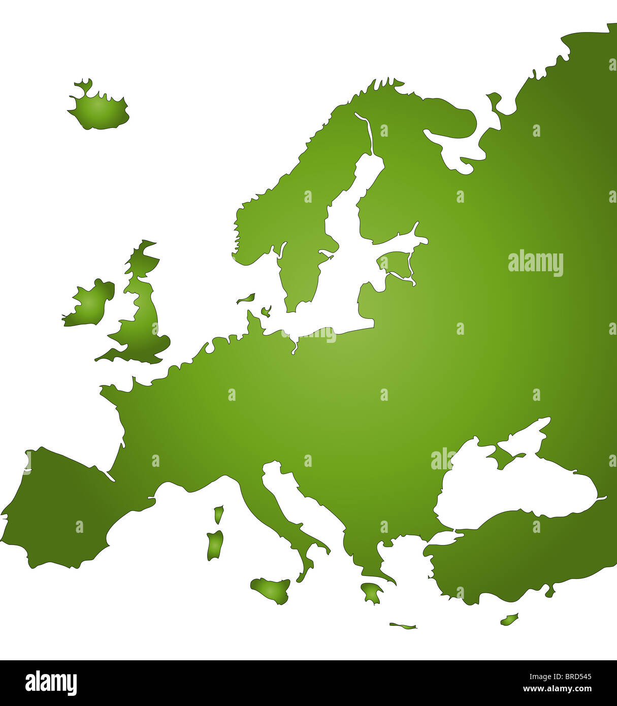 Una mappa stilizzata di Europa in sfumature di colore verde. Tutto su sfondo bianco. Foto Stock