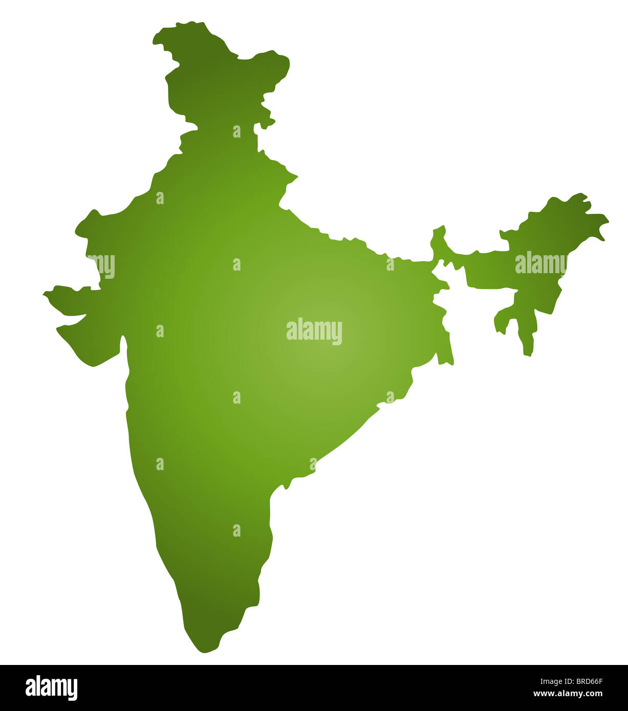 Una mappa stilizzata dell India in sfumature di colore verde. Tutti gli isolati su sfondo bianco. Foto Stock