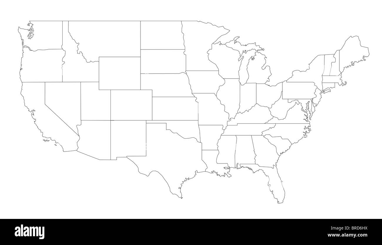 Mappa stilizzata degli Stati Uniti d'America che mostra i vari stati. Tutto su sfondo bianco. Foto Stock