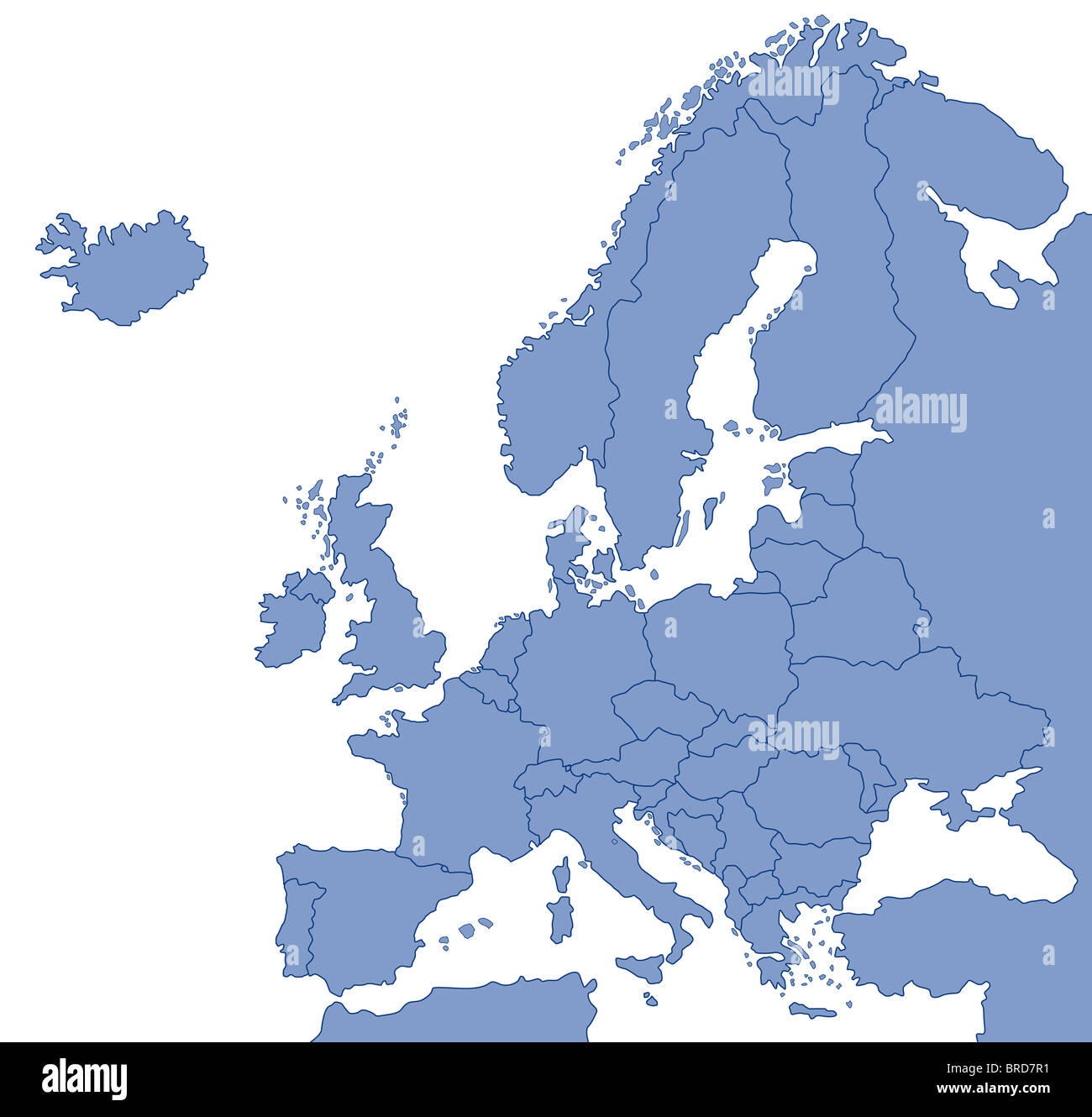 Mappa stilizzata di Europa che mostra i diversi paesi. Tutto su sfondo bianco. Foto Stock