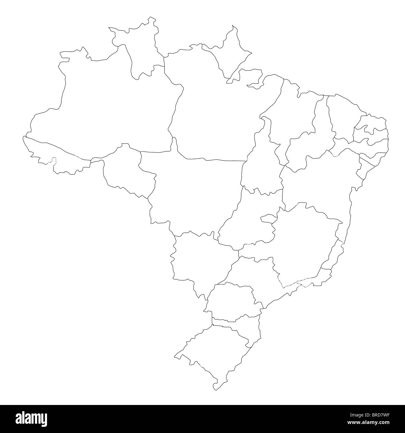Un vuoto stilizzata mappa del Brasile. Tutti gli isolati su sfondo bianco. Foto Stock
