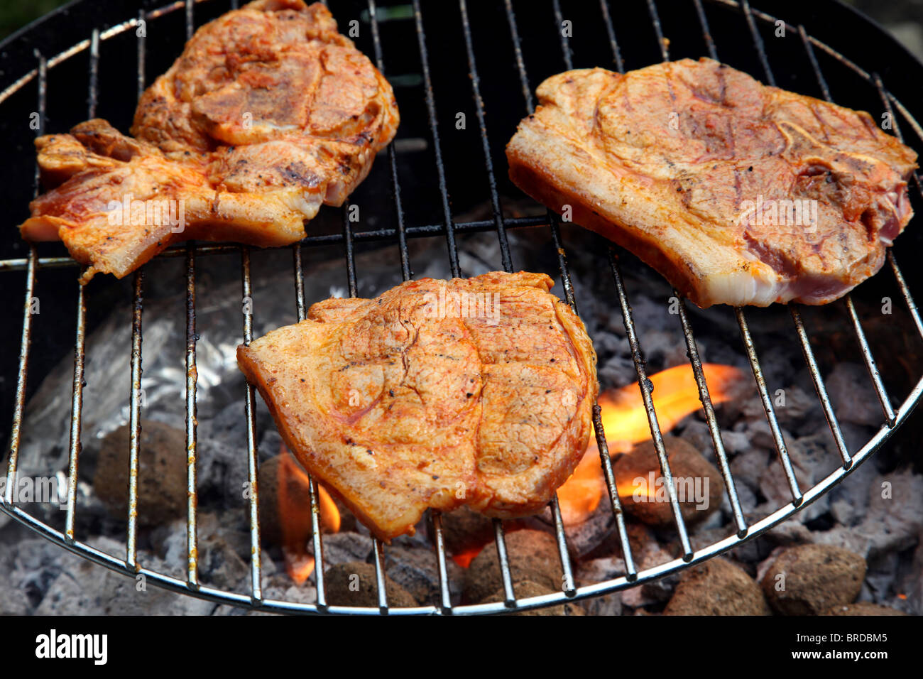 Un bel grill barbecue con deliziose bistecche marinaded. Foto Stock