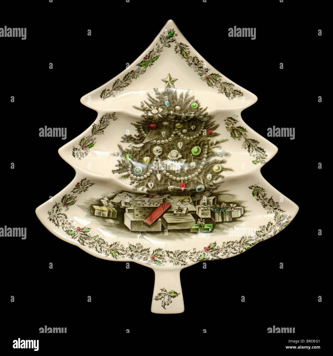 Natale in ceramica a forma di albero piatto di servizio da Johnson fratelli Foto Stock