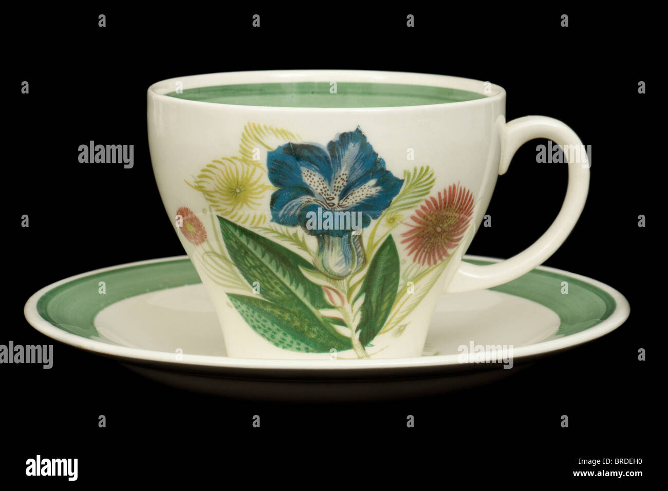 Susie Cooper (Blu Genziana pattern) ceramica tazza da caffè con piattino Foto Stock