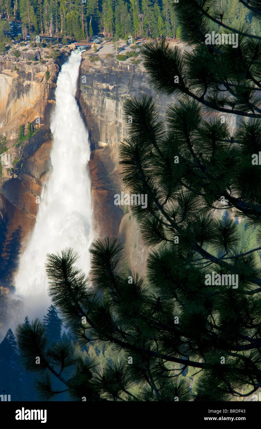 Nevada Falls e pino come visto dal punto ghiacciaio. Parco Nazionale di Yosemite in California Foto Stock