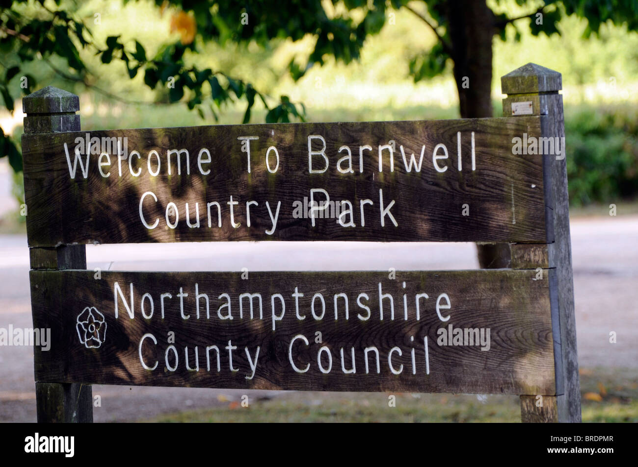 Barnwell Country Park segno, Northamptonshire, Regno Unito Foto Stock