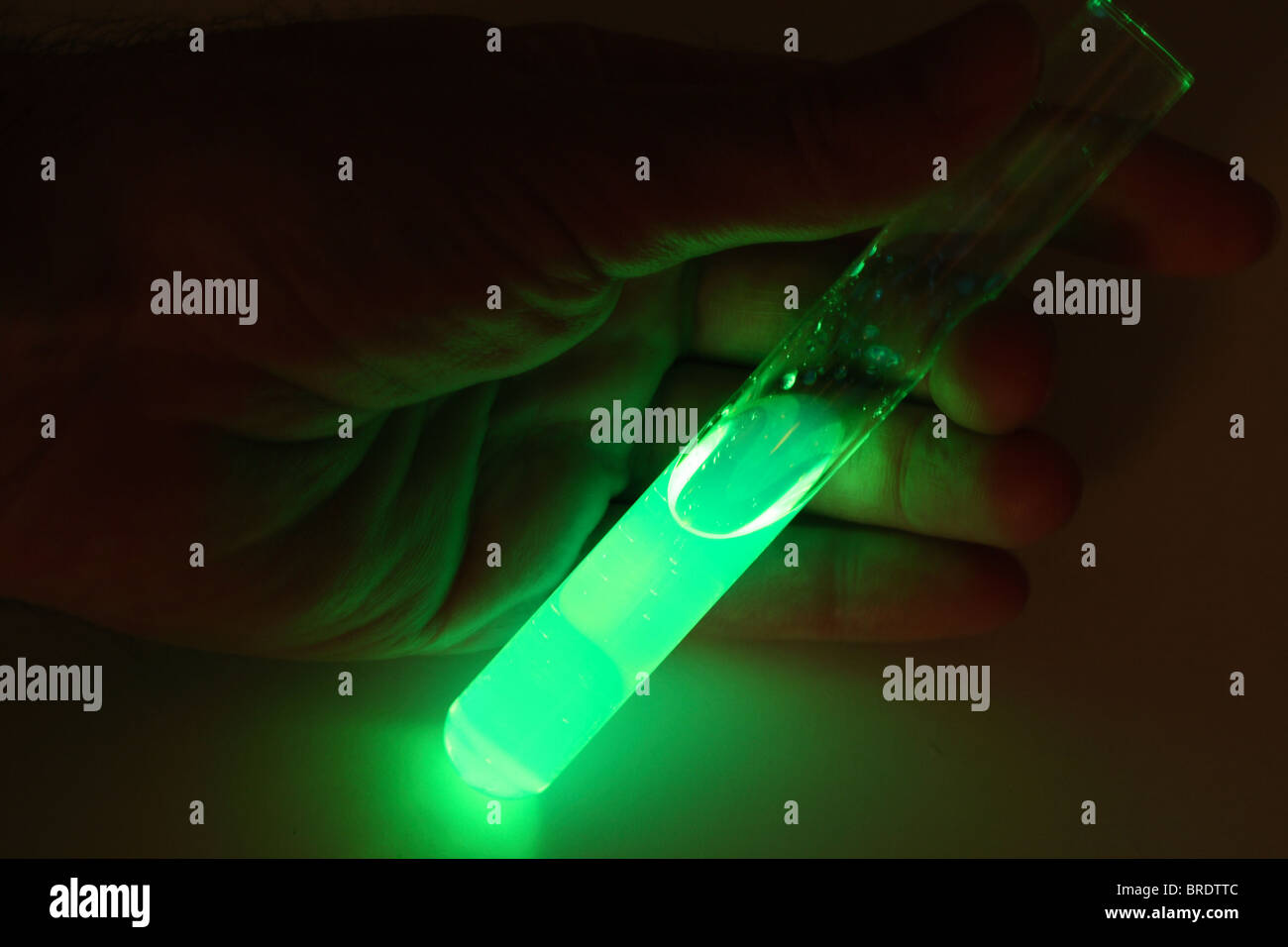 Luce fredda - chemiluminescenza nel tubo di prova Foto Stock