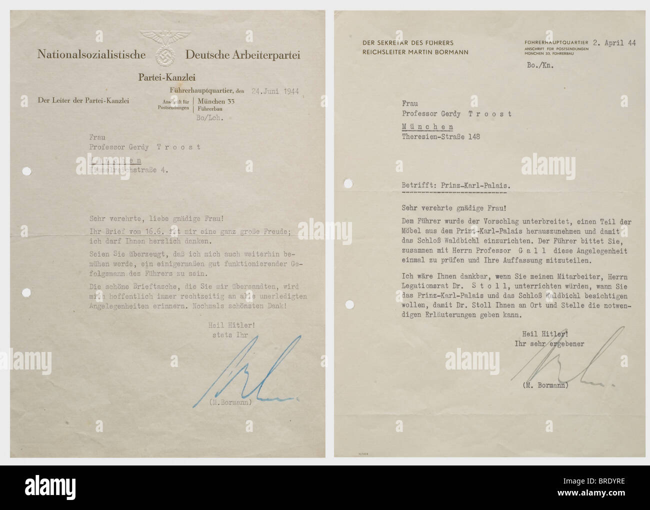 Professor Gerdy Troost, due lettere di Martin Bormann lettera ...