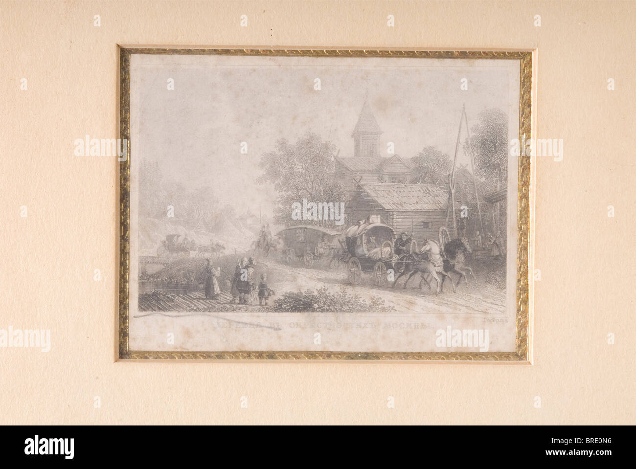 Due incisioni in acciaio, Gobert, metà del 19th secolo 'lo Zar che attraversa il Danubio, 28th maggio 1828' e 'il passaggio Prima di Mosca'. Sul bordo inferiore di entrambe le incisioni in Cyrillic sceneggiatura i titoli dell'immagine e il nome dell'artista 'Gobert'. Ogni ca. 10,5 x 8 cm, sotto vetro e con passepartout. storico, storico, 19th secolo, pittura, dipinti, belle arti, arte, illustrazione, Foto Stock