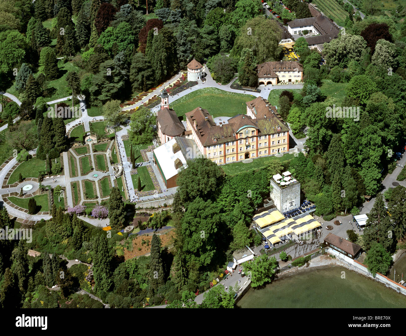 Fotografia aerea, Isola di Mainau, isola giardino sul lago di Costanza, Castello di Mainau, Baden-Wuerttemberg, Germania, Europa Foto Stock