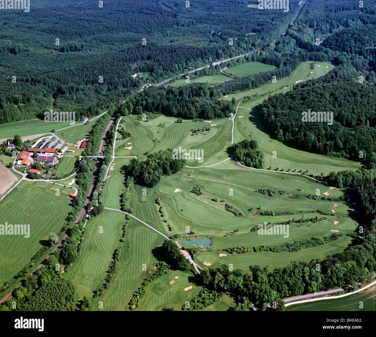 Gut Rieden Golf e Land Club, Starnberg, Alta Baviera, Germania, Europa, vista aerea Foto Stock