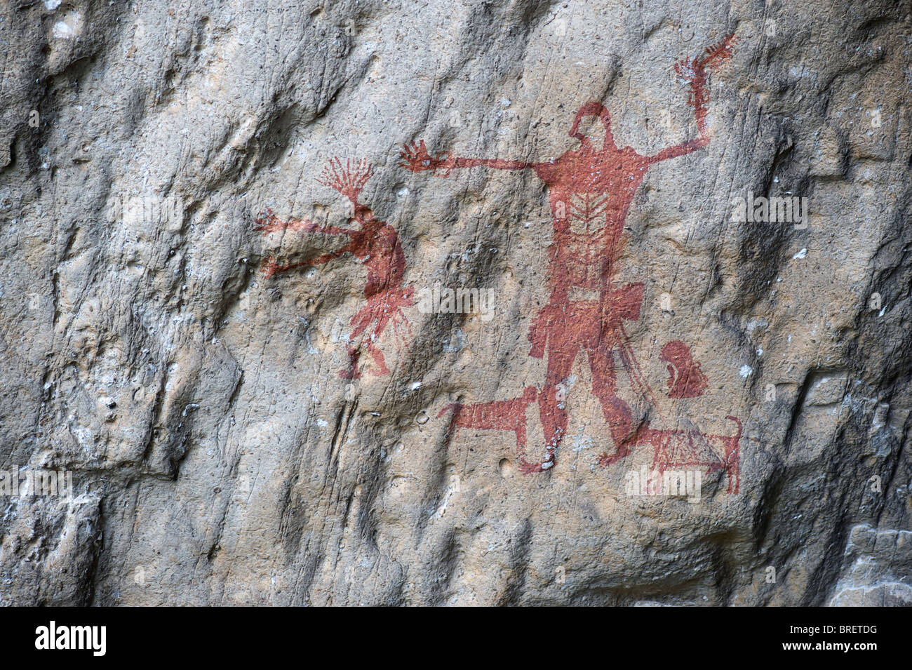 Pitture rupestri preistoriche a Khao Pla Ra, Uthai Thani in Thailandia. Foto Stock
