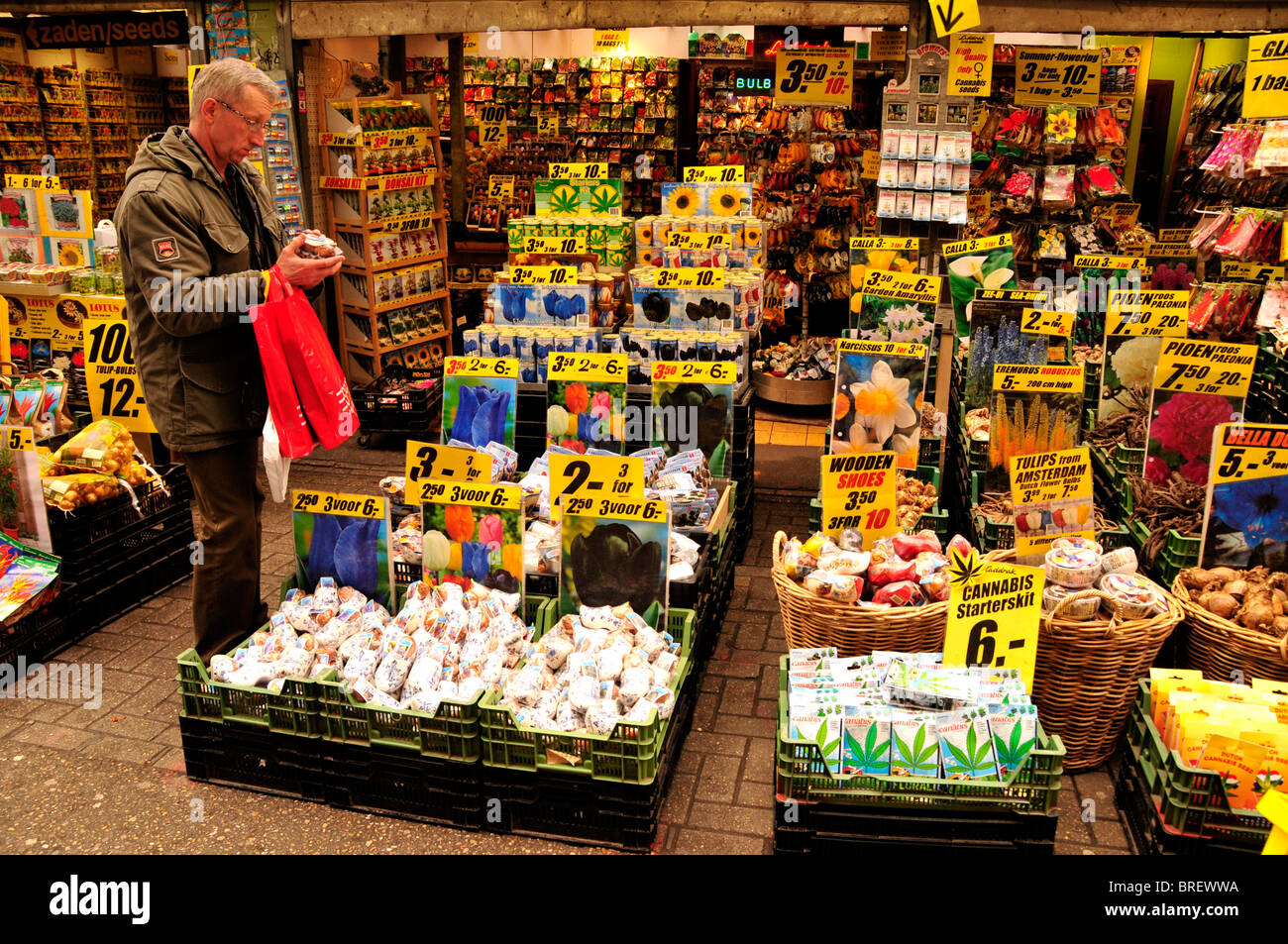 Persone presso il tradizionale mercato dei fiori nel centro della città di Amsterdam, Olanda, Paesi Bassi, Europa Foto Stock