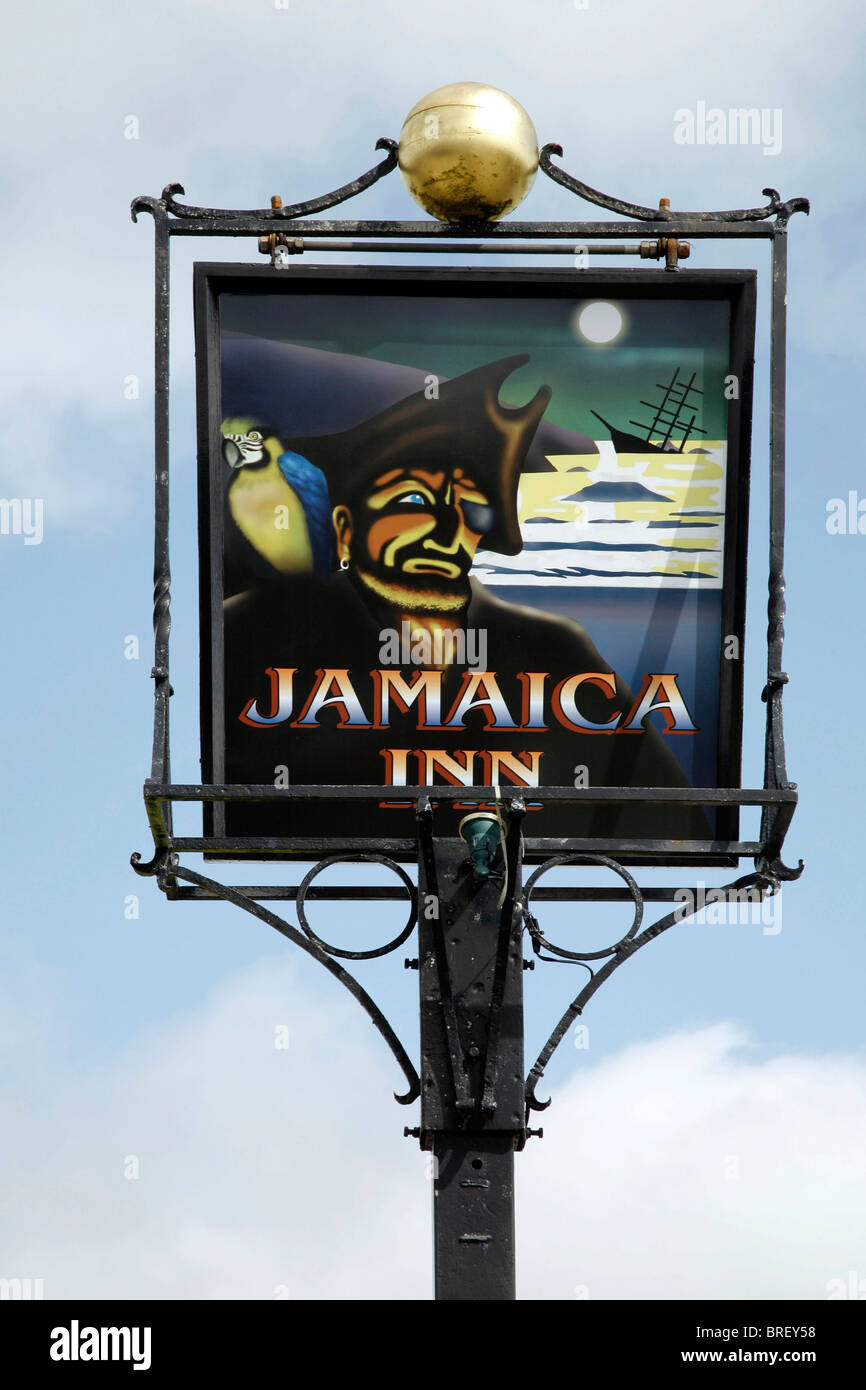 Jamaica Inn pub segno, Bodmin Moor, Cornwall, l'Inghilterra del sud, Gran Bretagna, Europa Foto Stock