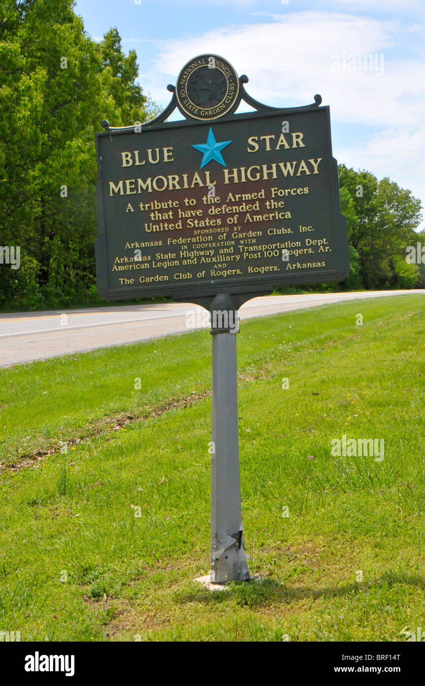 Blue Star Memorial Highway Sign Northwest Arkansas Foto Stock