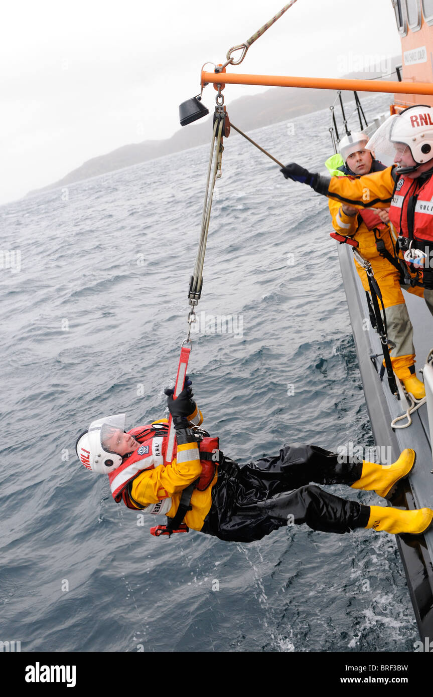 Regno Unito più settentrionali RNLI scialuppa di salvataggio equipaggio basato in " La fede Shetland Scozia in esercizio Foto Stock