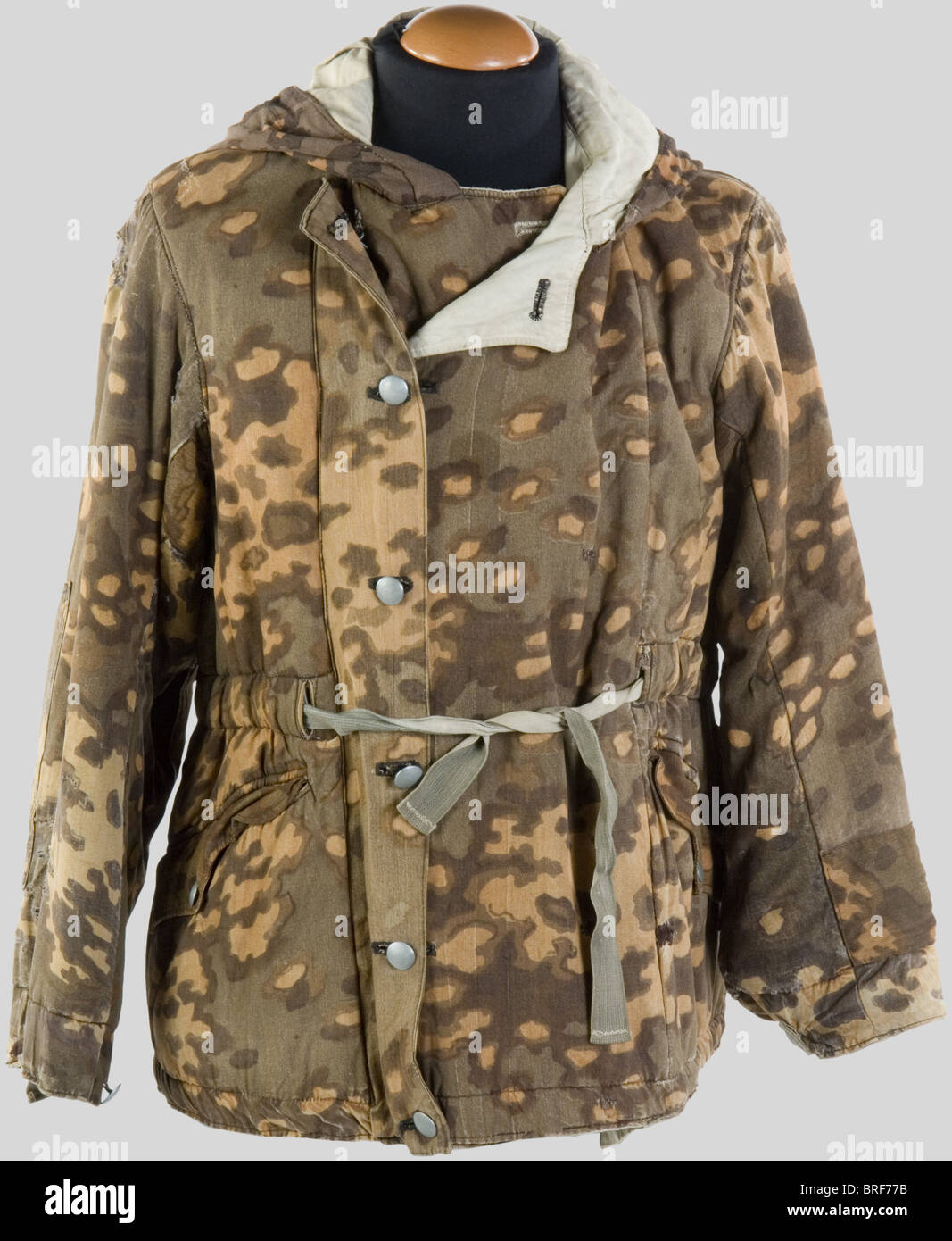 Schutzstaffel, Parka camouflé Waffen SS, camouflage dit 'Feuilles de chêne', réversible blanc. Pièce portée et assez réparée., , Foto Stock