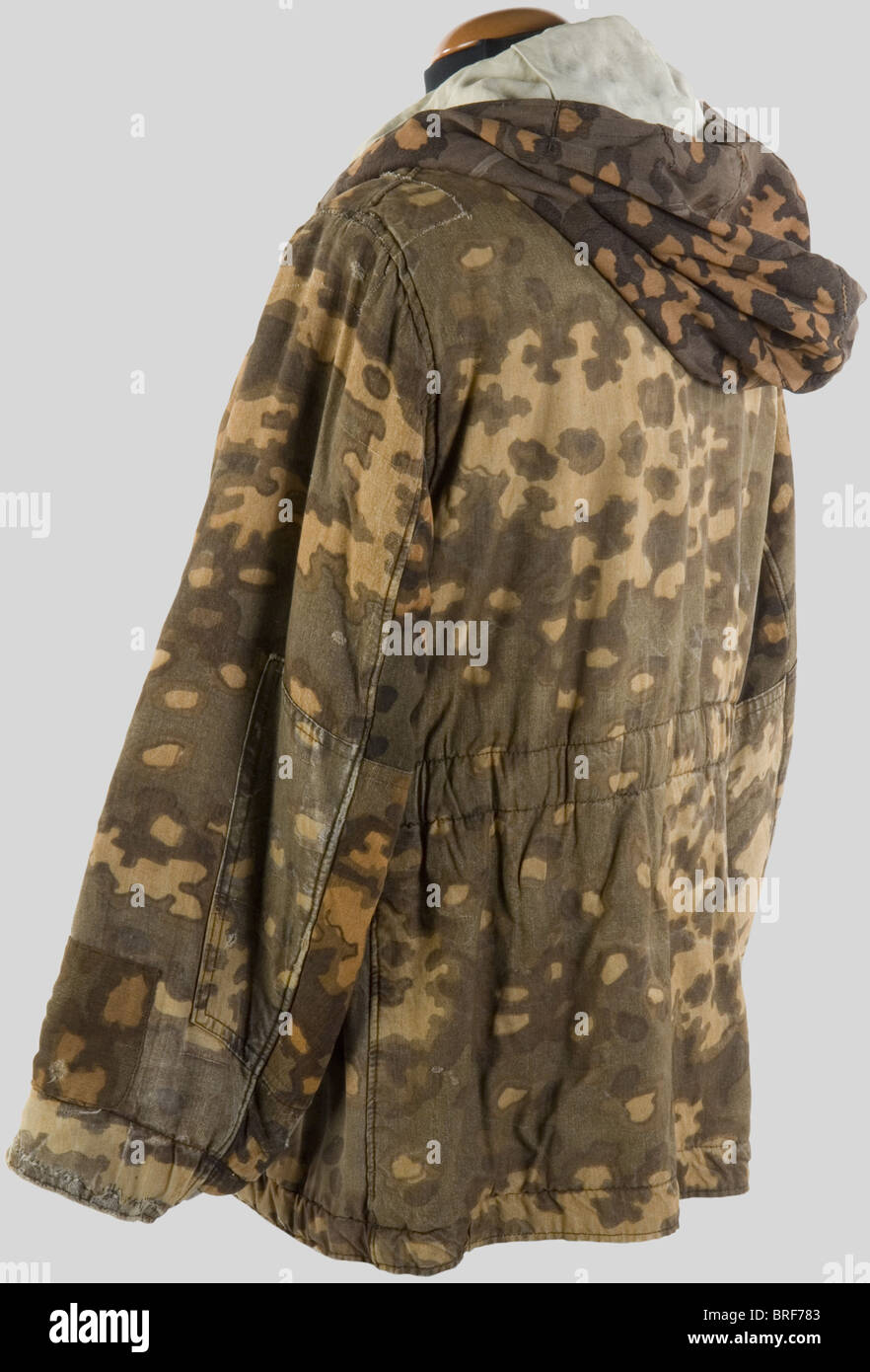 Schutzstaffel, Parka camouflé Waffen SS, camouflage dit 'Feuilles de chêne', réversible blanc. Pièce portée et assez réparée., , Foto Stock