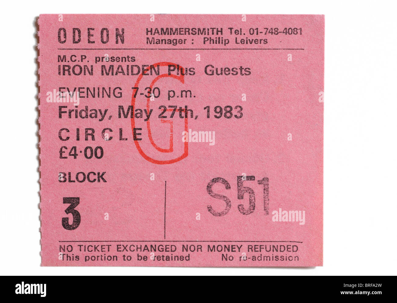 Il biglietto per un concerto di Iron Maiden presso il leggendario Hammersmith Odeon Foto Stock