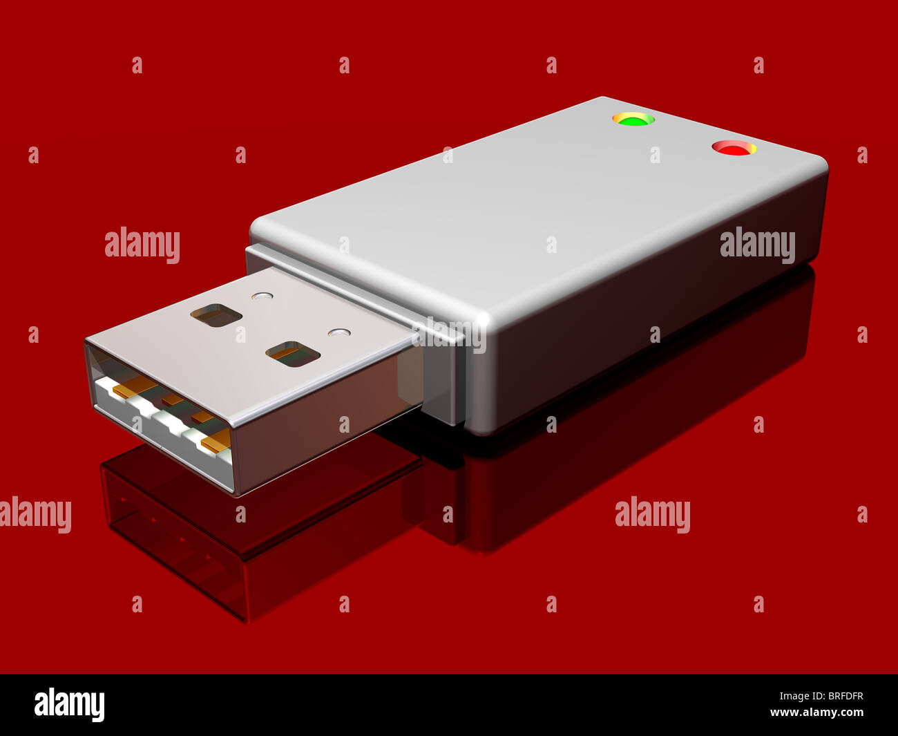 Illustrazione di un computer memory stick su uno sfondo rosso Foto Stock