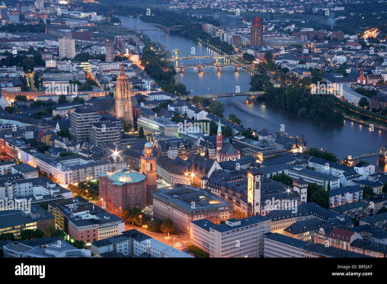 Vista del centro della città con la Roemer edificio, Paulskirche, cattedrale, Schirn art hall, Francoforte Hesse Foto Stock