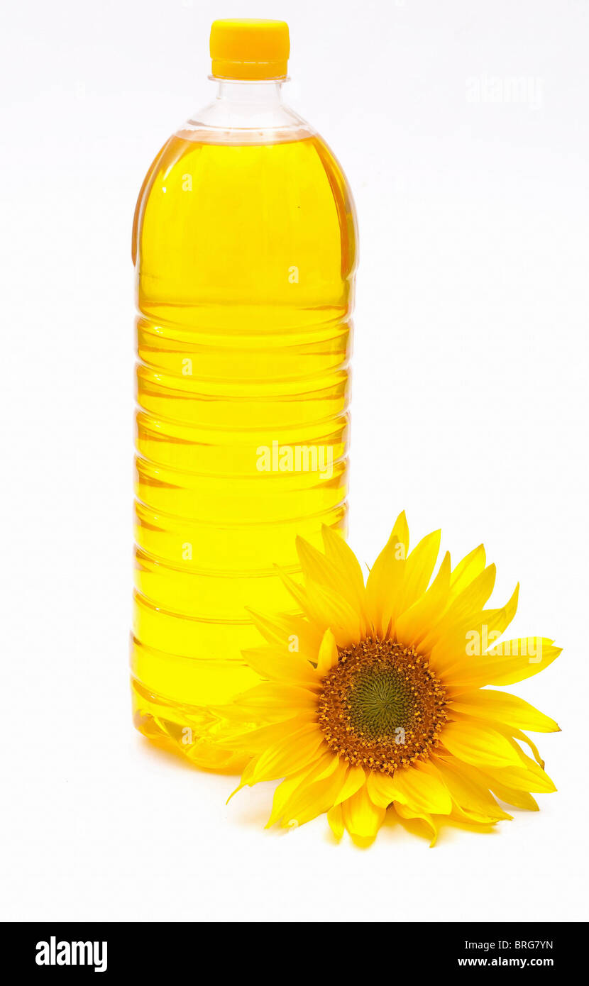 Olio di semi di girasole e semi di girasole Foto Stock