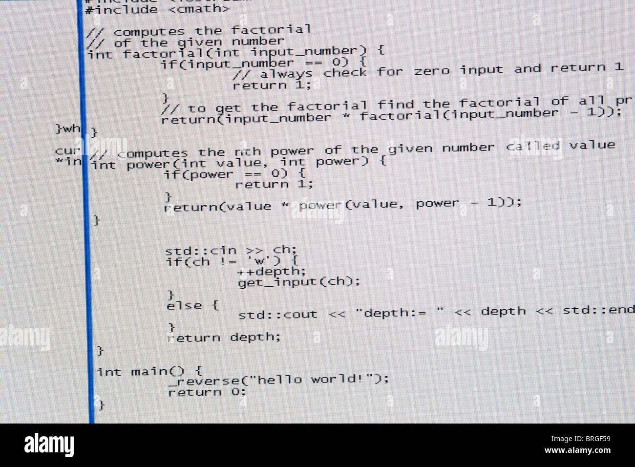 Screenshot di un programma scritto in C++ computer linguaggio di programmazione Foto Stock