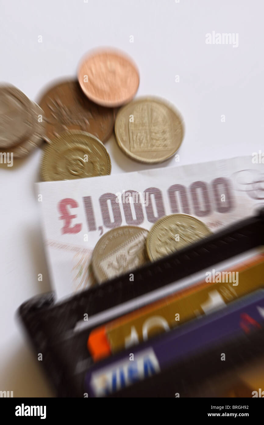 Fake £ 1 milioni di libbre di cancelletto nota banca banconota in un concetto di portafoglio Foto Stock