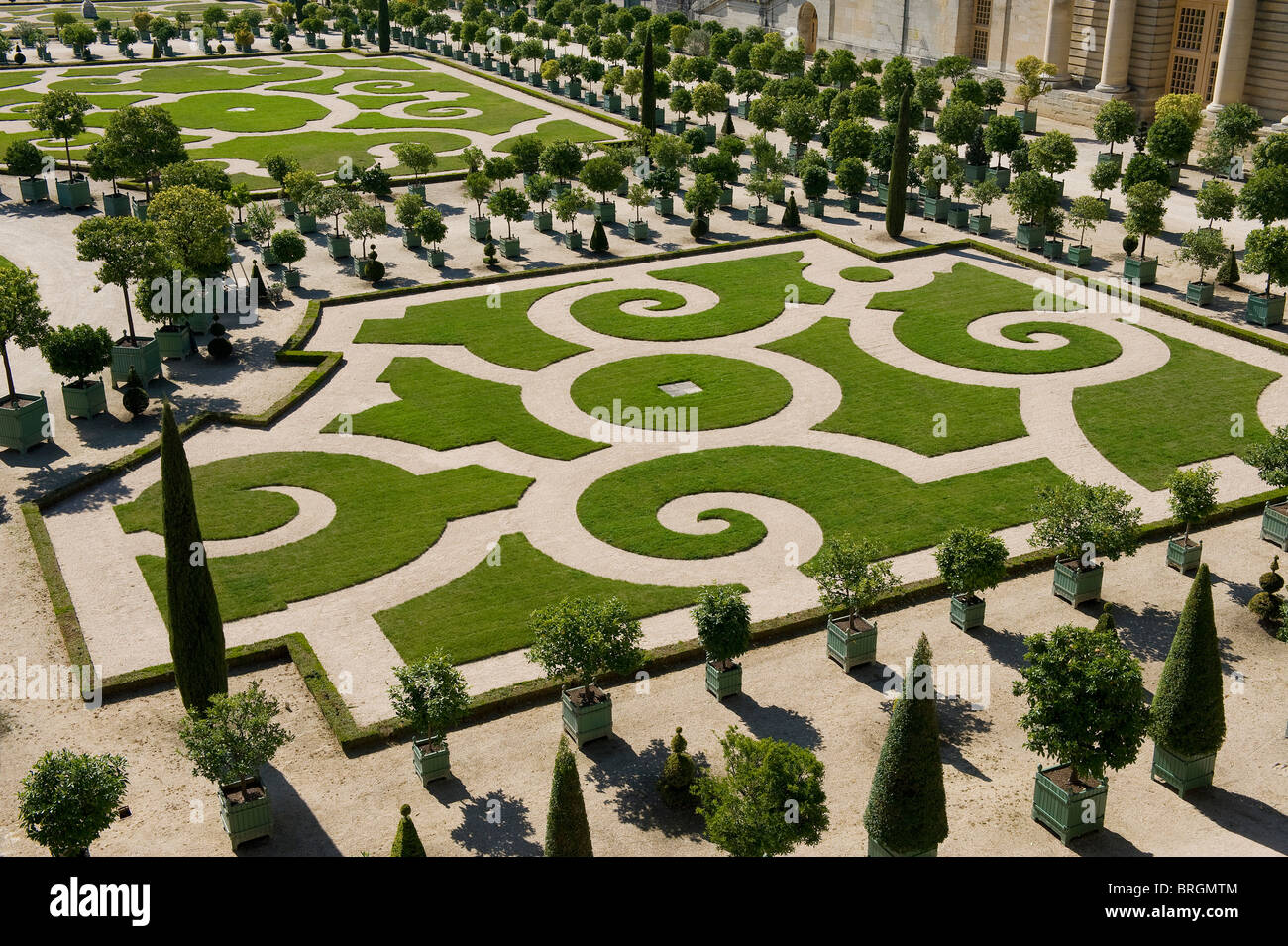 giardini di orangery formale presso il palazzo di versailles, francia Foto Stock