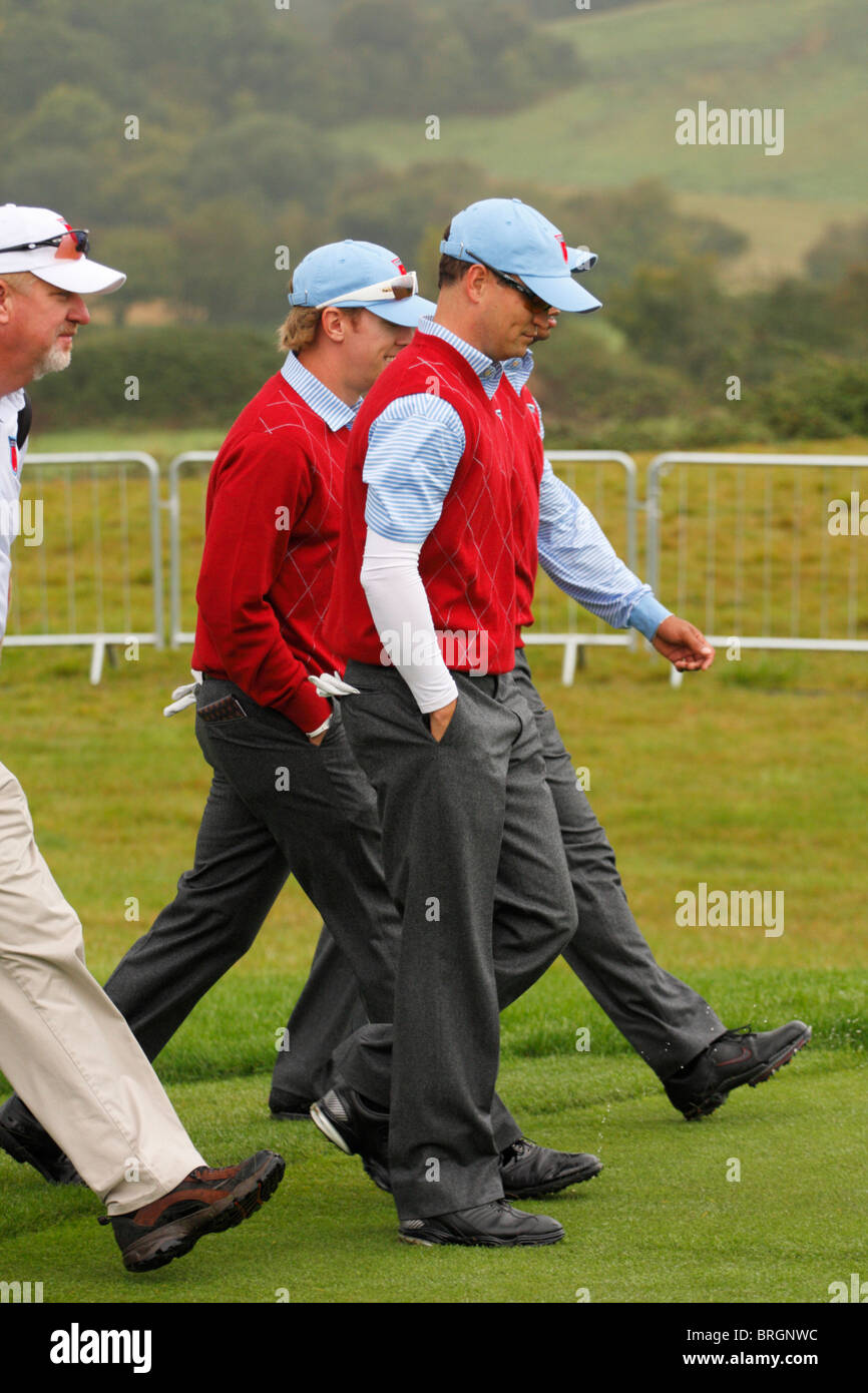 American golfisti al primo giorno di pratica del 2010 Ryder Cup, Celtic Manor di Newport, Galles Foto Stock