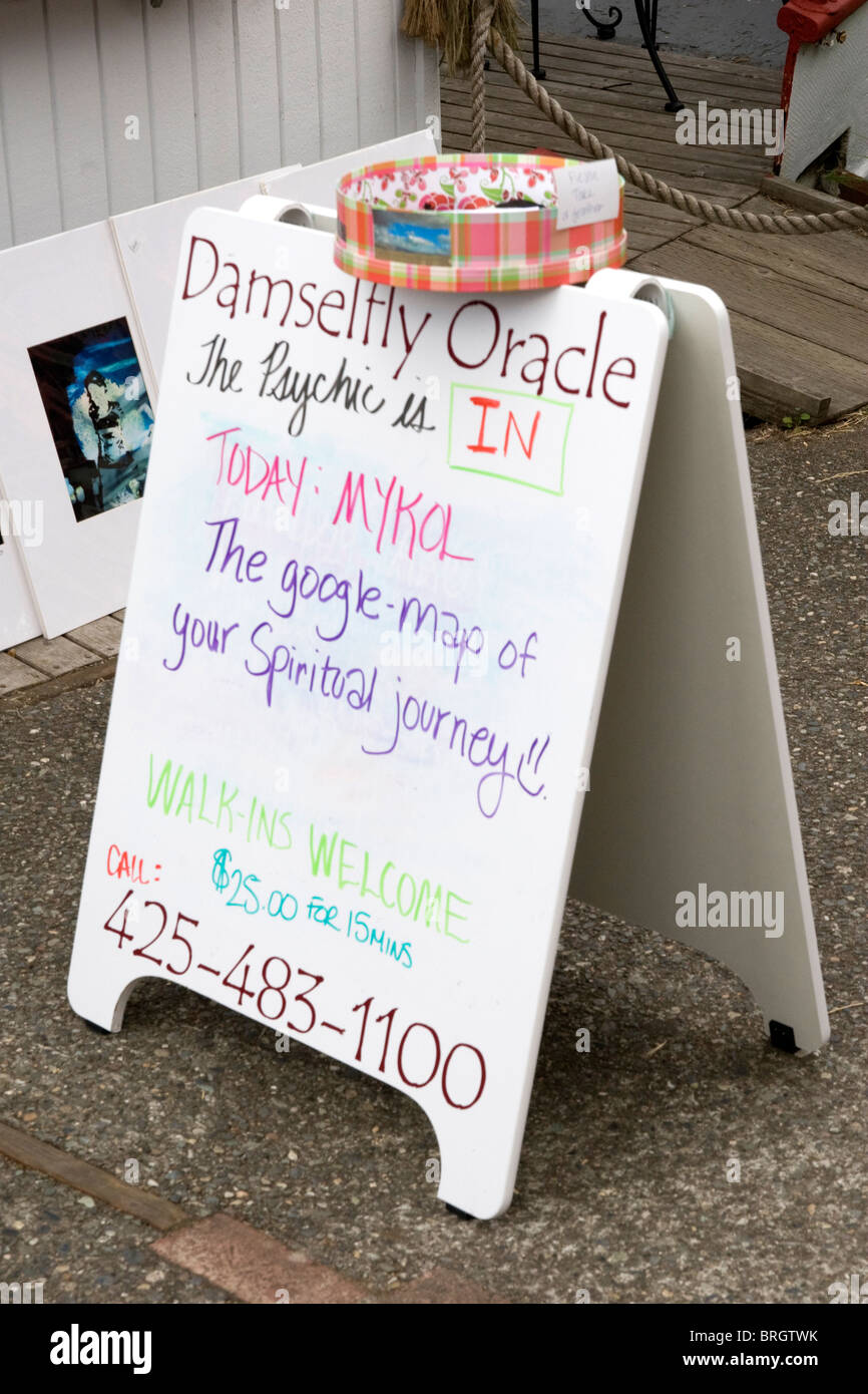 Segno per Fortune Teller a Bothell Country Village Bothell Washington stato USA Foto Stock