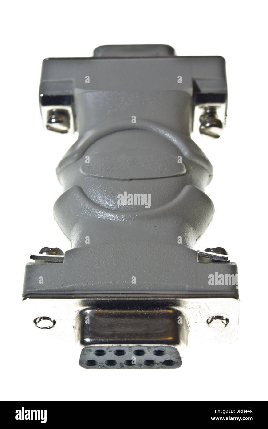 Tipo D a 9 pin in adattatore isolato grigio su bianco Foto Stock