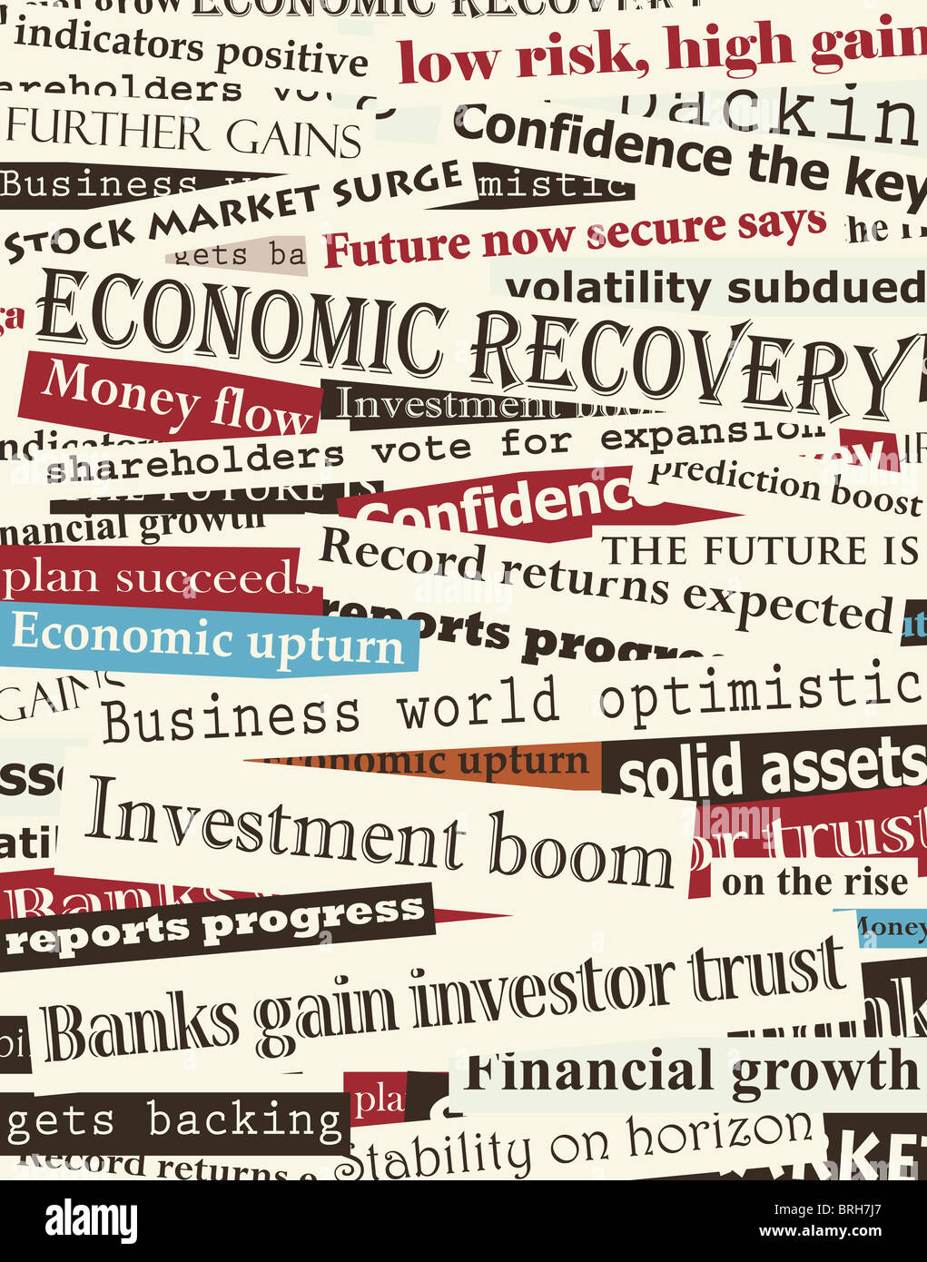 Progettazione di sfondo di titoli di giornale circa la ripresa economica Foto Stock