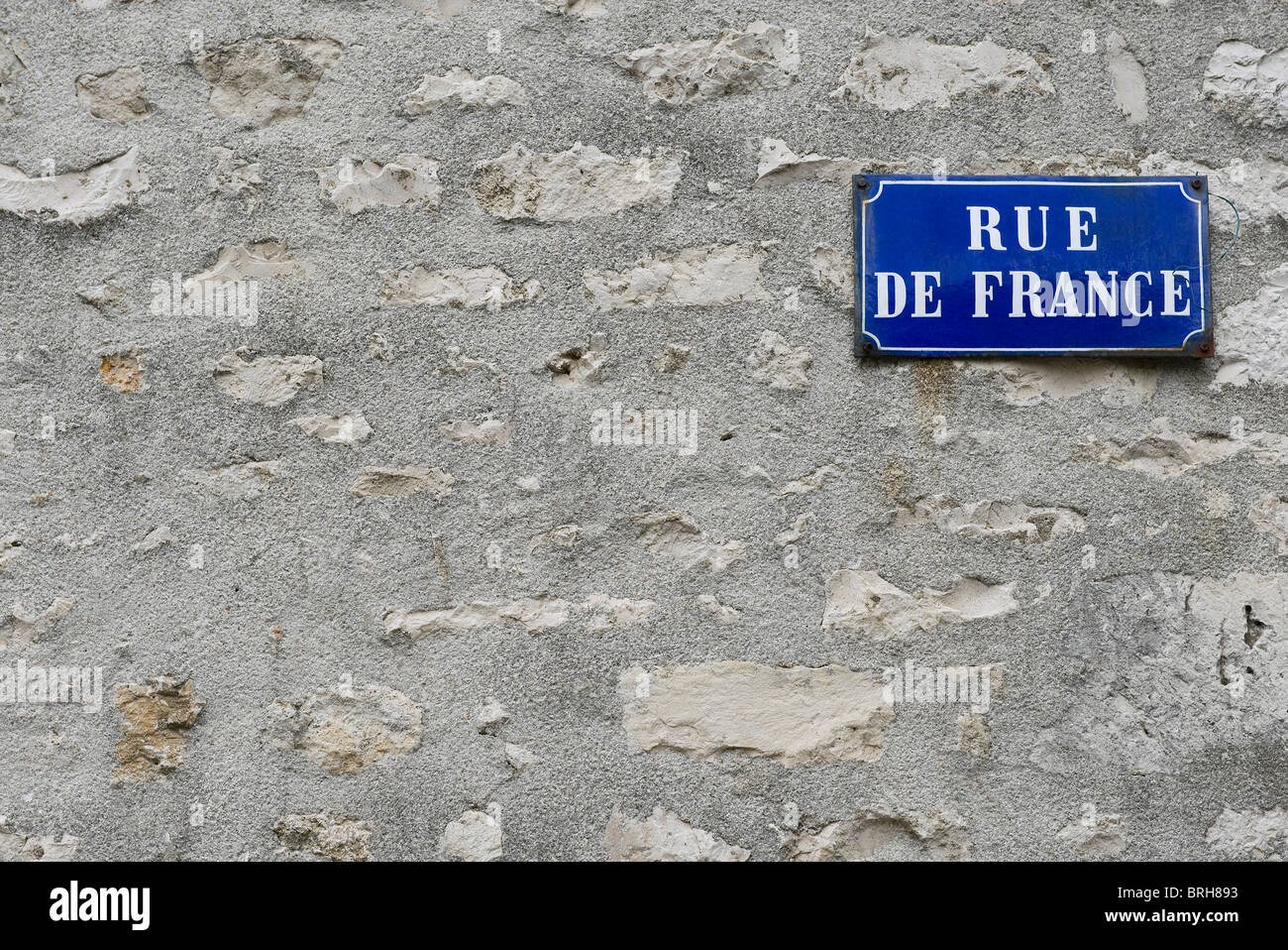 Rue de France, cartello stradale, chateau-landon, Francia Foto Stock